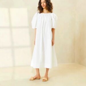 Loeffler Randall Mimi White Oversized Puff-Sleeve Dress